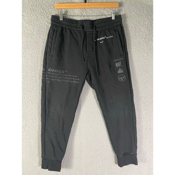 Off-White Logo Print Jogger Track Pants Men’s 30 Black Virgil Abloh Street Style - Picture 2 of 16